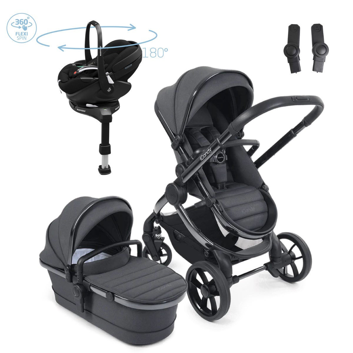 iCandy Peach 7 travel System With Pebble 360 Pro² Car Seat And Family Fix Base, Dark Grey