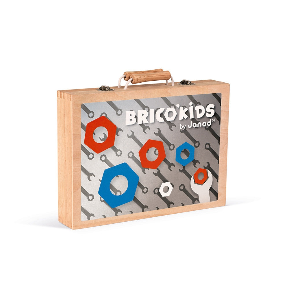 Janod Brico'Kids Wooden DIY Tool Box for Kids + 9 Imitation Toy tools