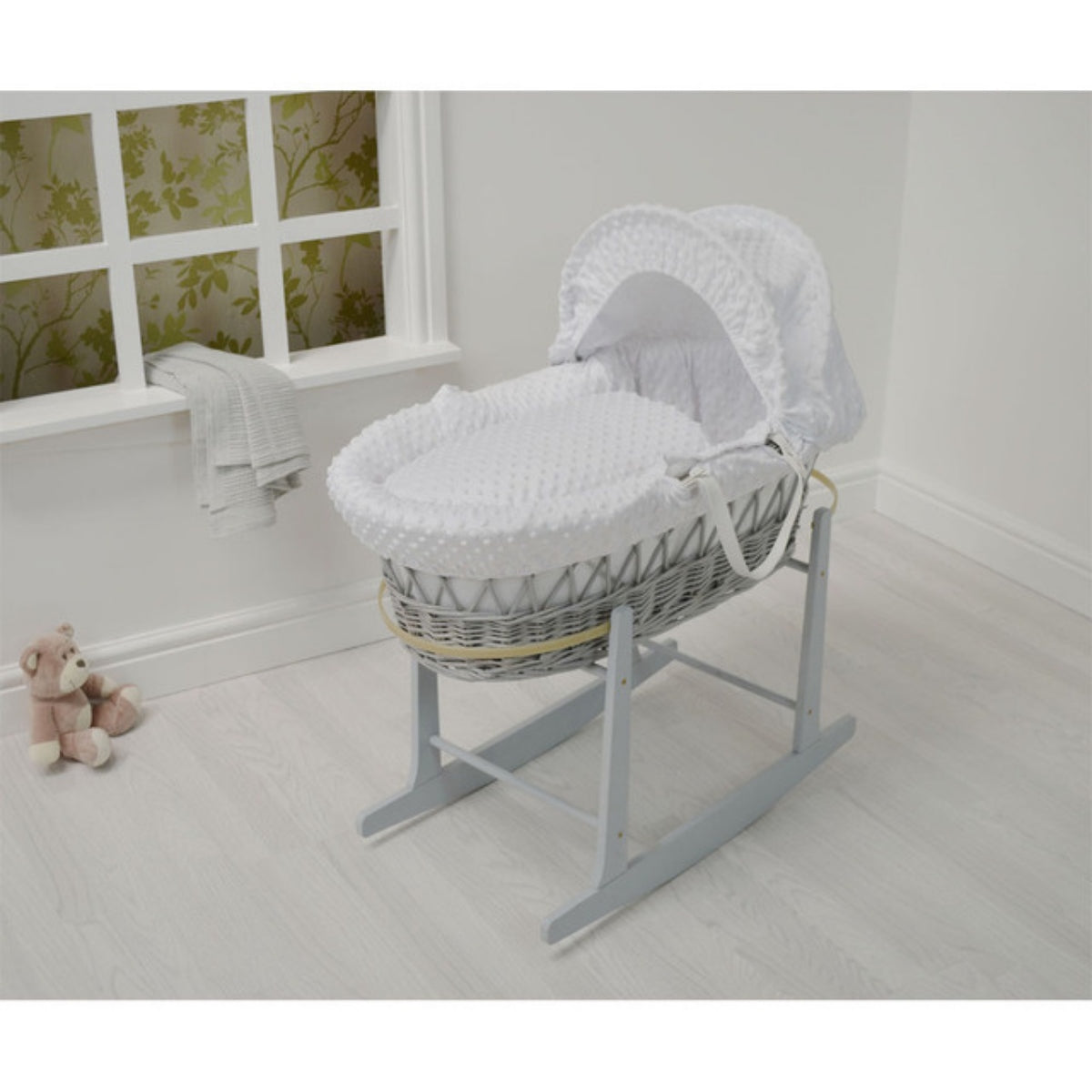 Cuddles Collection Grey Wicker Moses Basket
