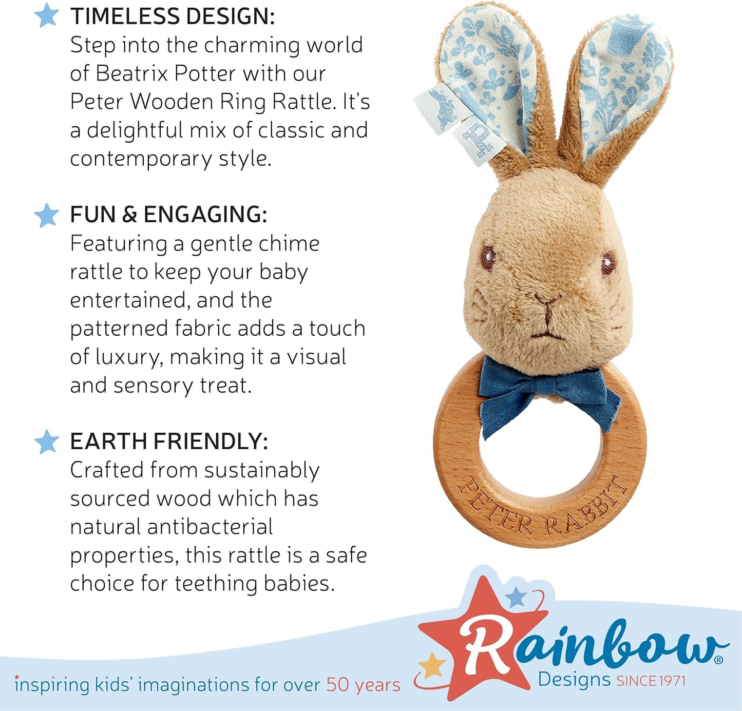 Peter Rabbit Wooden Ring Rattle Baby Toy From Birth