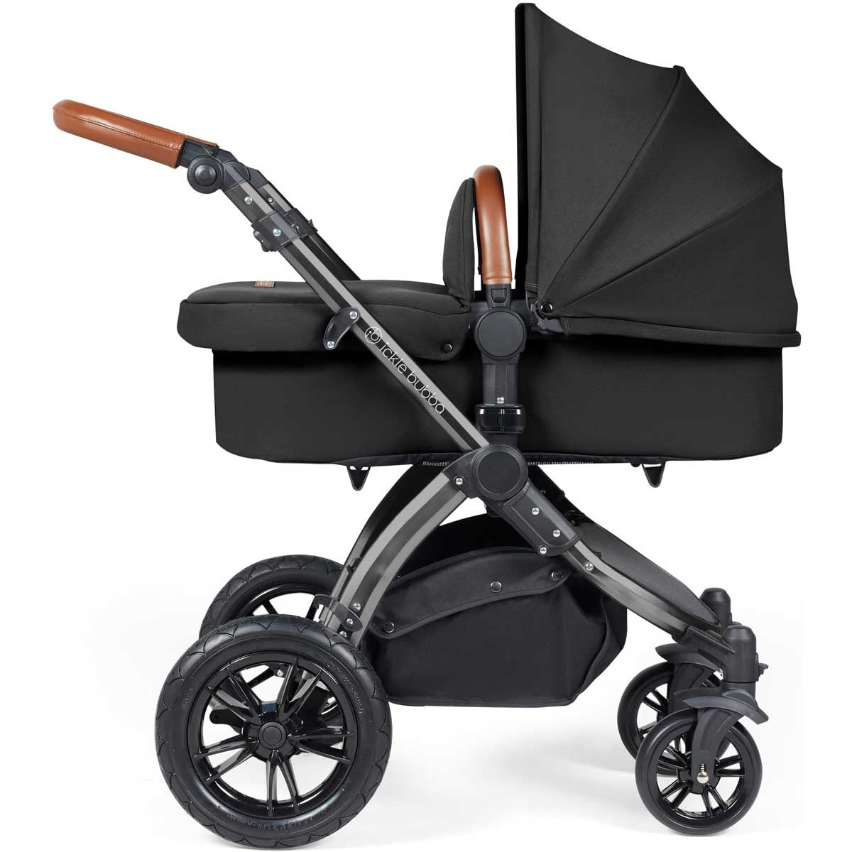 Ickle Bubba Stomp Luxe All-in-One Premium i-Size Travel System with ISOFIX Base, Black / Midnight / Tan