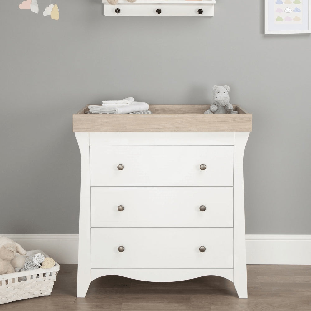 CuddleCo Clara 3 Drawer Dresser & Changer, White/Ash