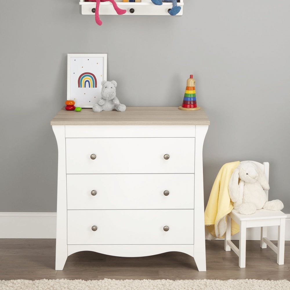 CuddleCo Clara 3 Drawer Dresser & Changer, White/Ash