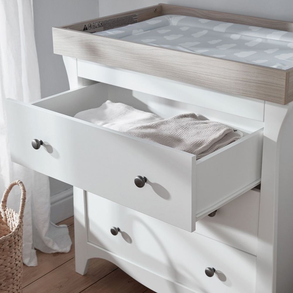 CuddleCo Clara 3 Drawer Dresser & Changer, White/Ash