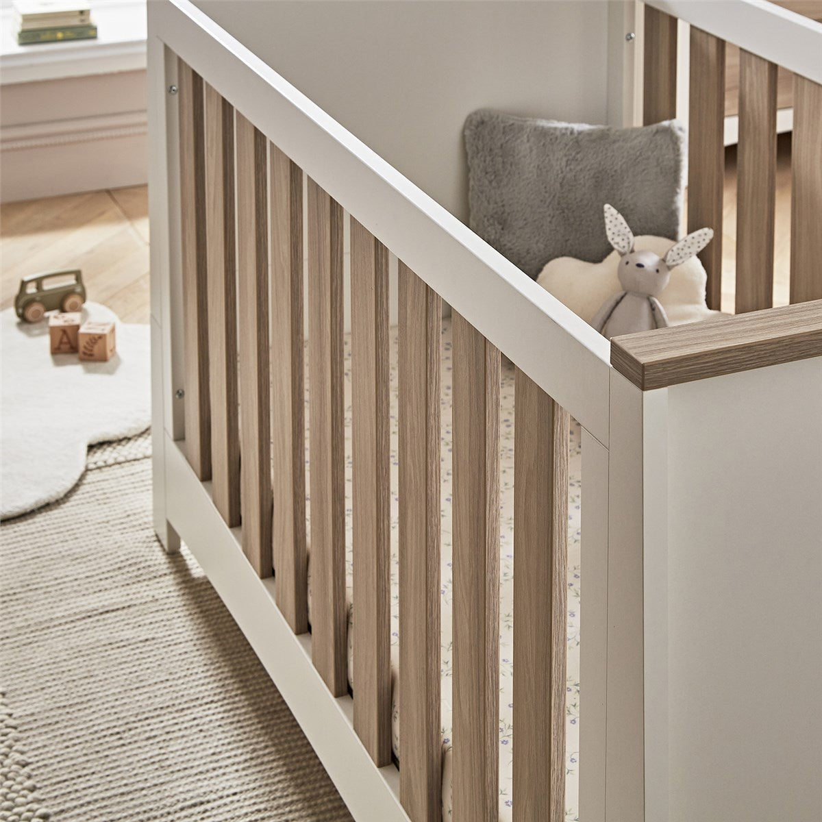 CuddleCo Ada Cot Bed, White/Ash