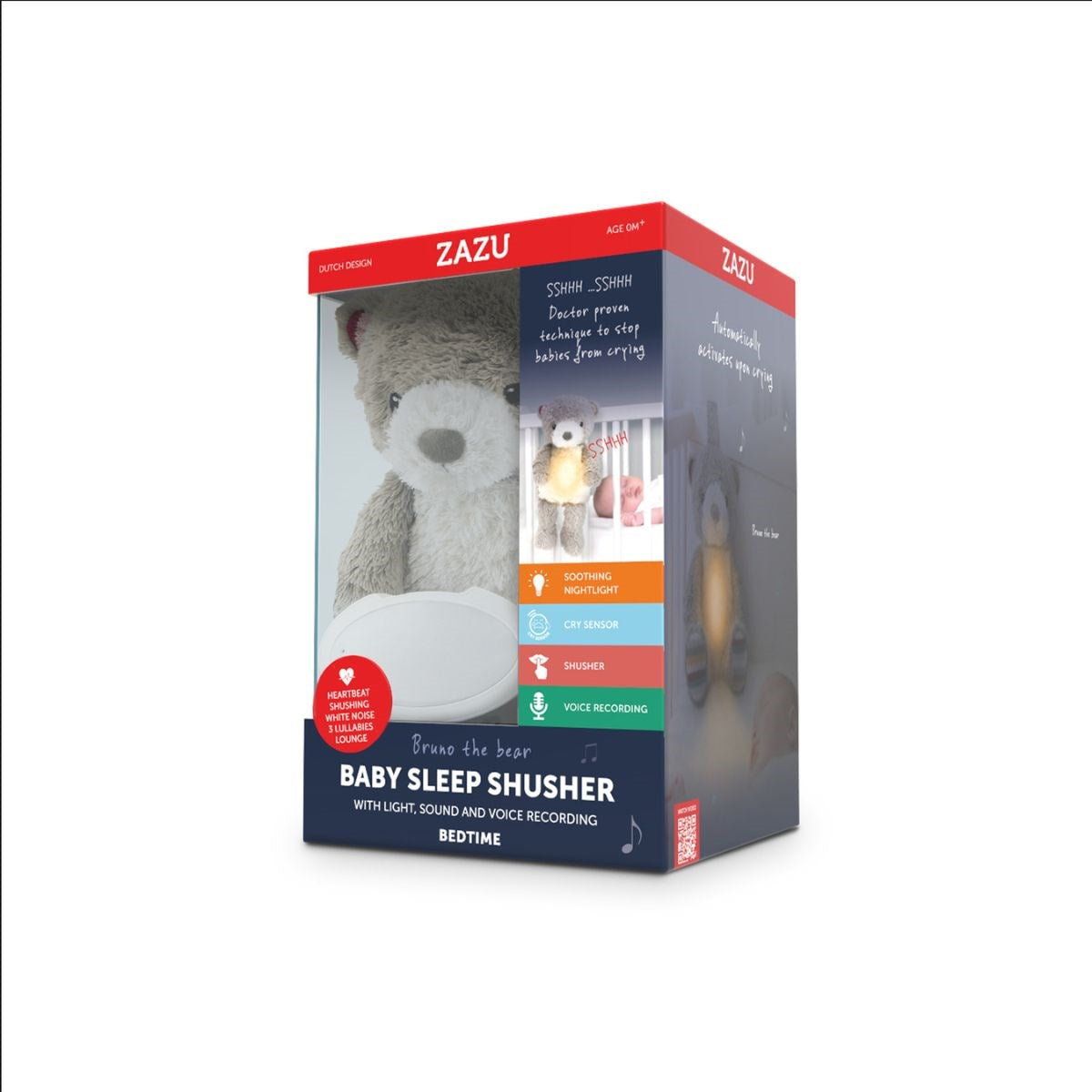Zazu Bruno the Bear, Baby Sleep Shusher with Light, Sound, and Voice Recording