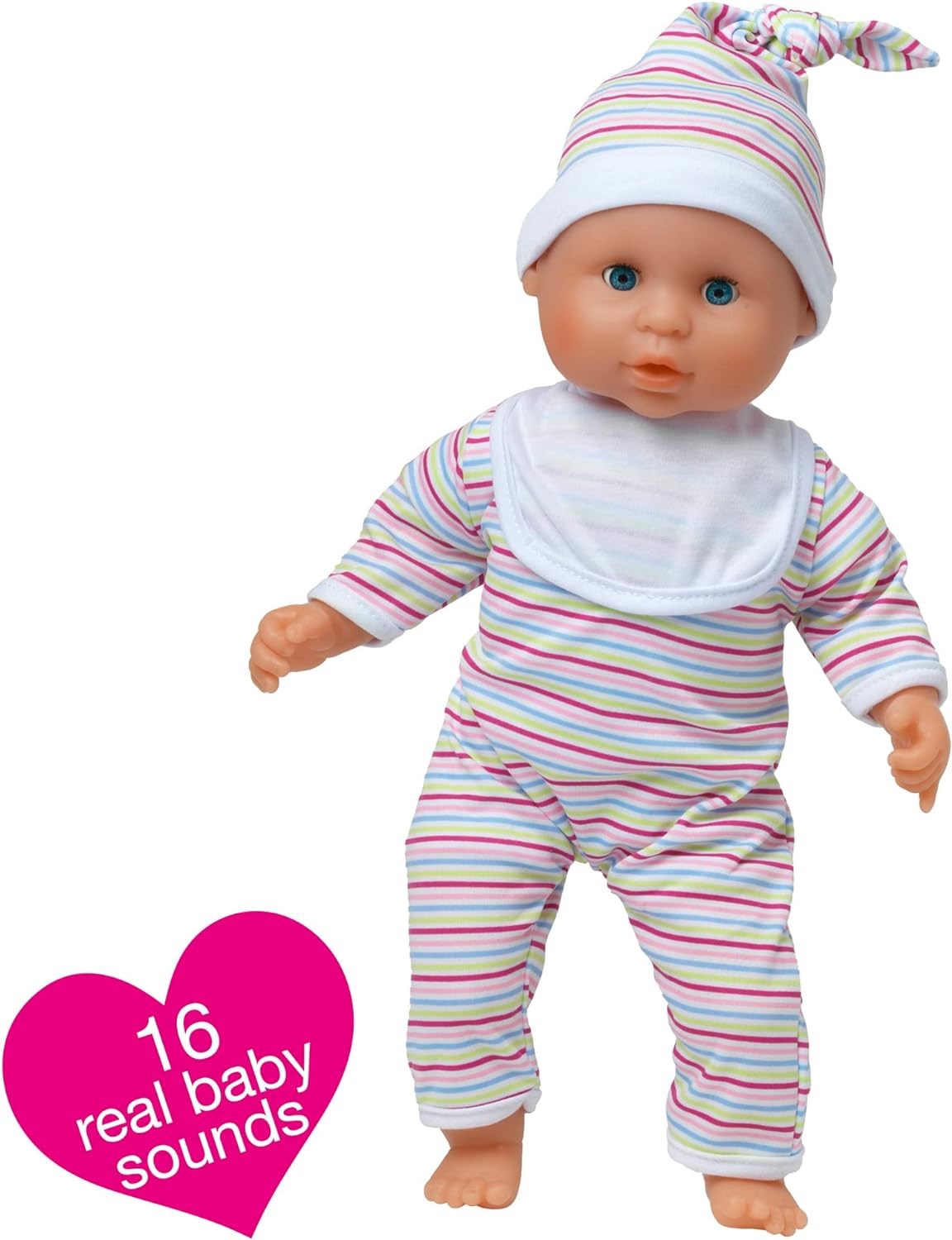 Dolls World Baby Joy, 38cm Soft Bodied Doll with Sleeping Eyes, Outfit, and 16 Interactive Sounds
