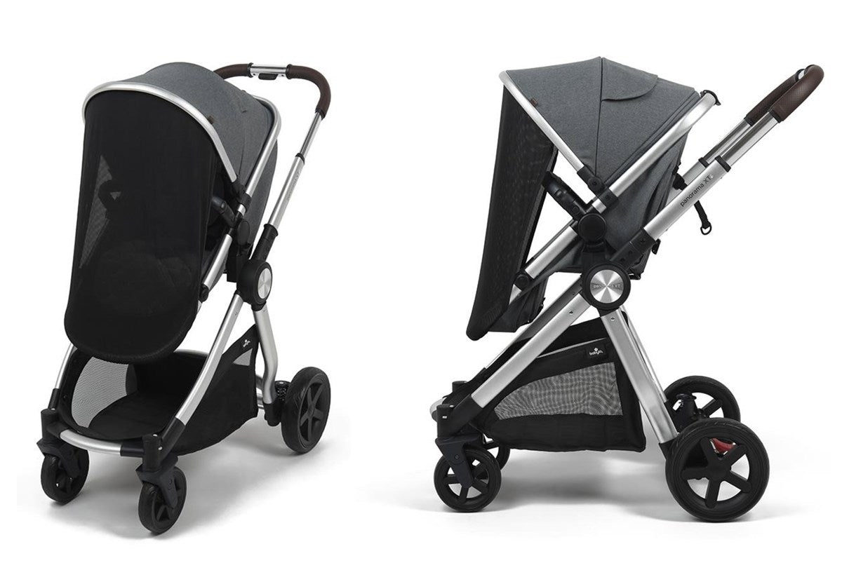 BabyLo Panorama XTi Premium Travel System & Starter Nursery Bundle including Isofix Base 2, Grey on Silver Chassis