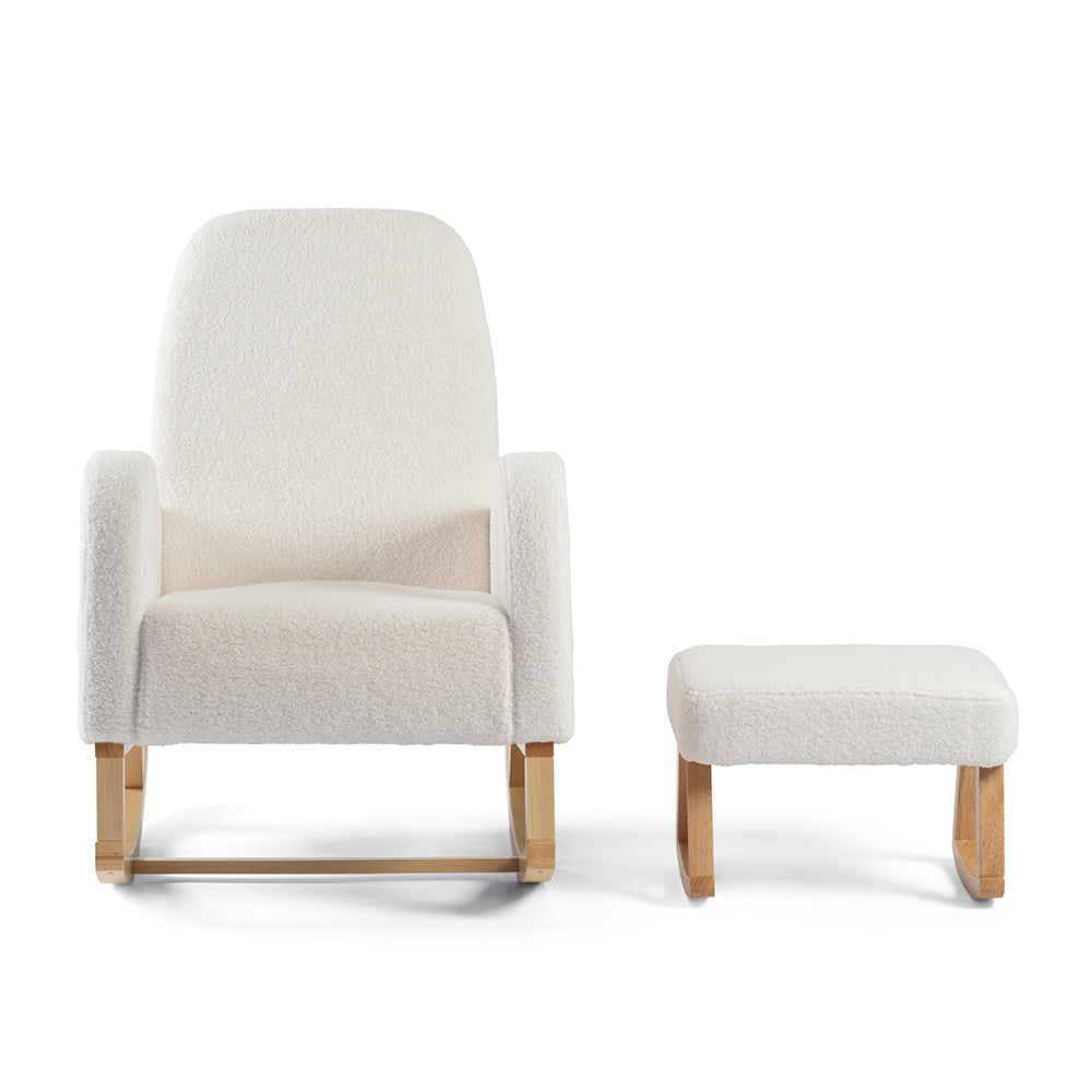 Amana Aura Nursing Chair & Stool - Snow White/Natural