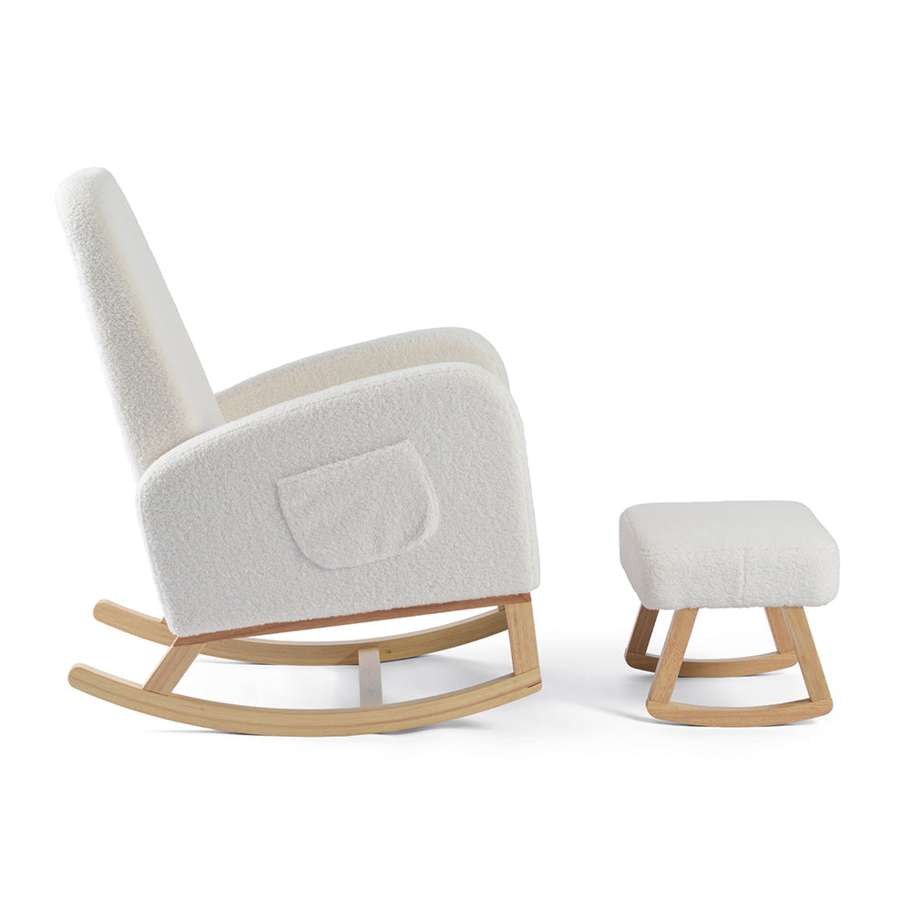 Amana Aura Nursing Chair & Stool - Snow White/Natural