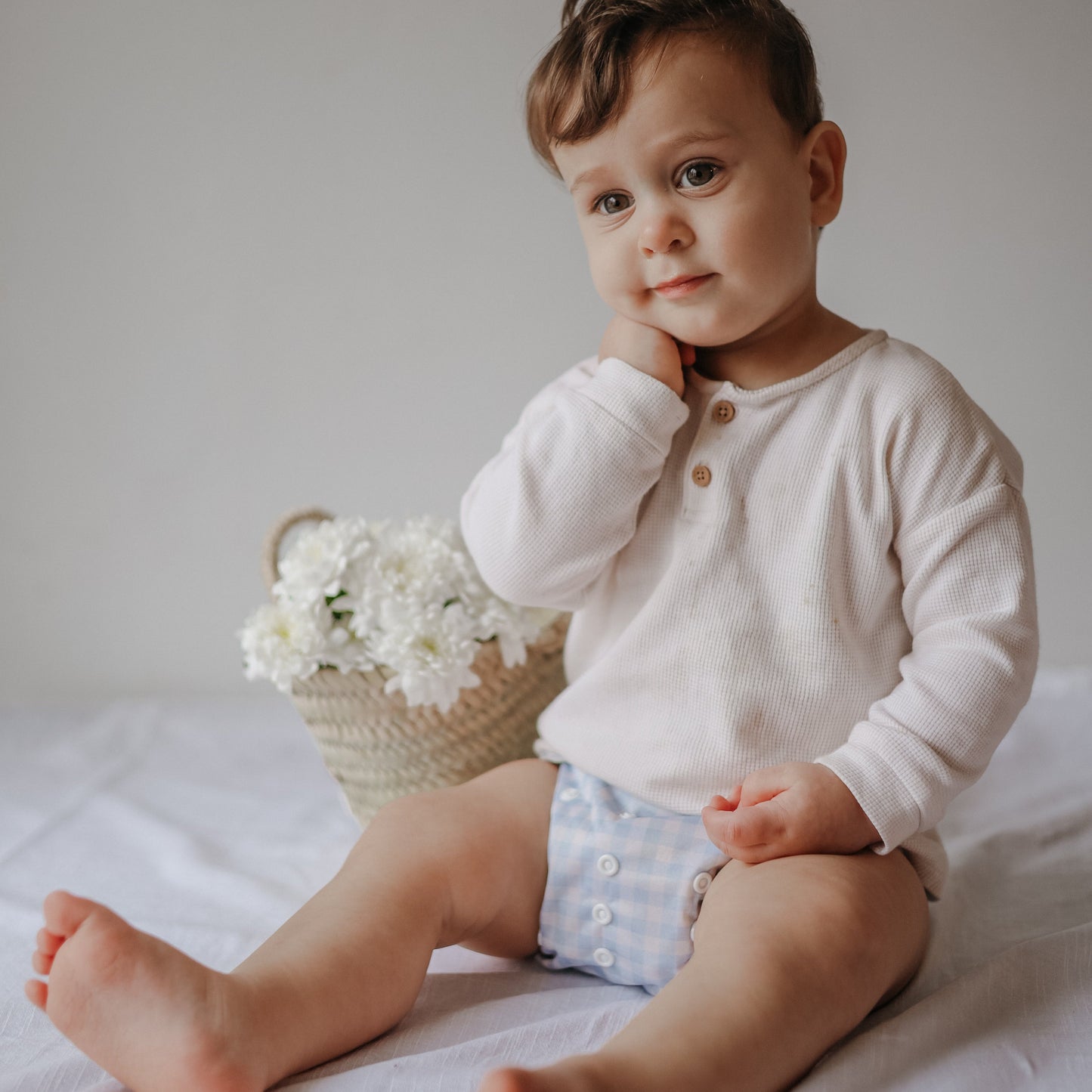One Size All-In-One Reusable Cloth Nappy - Blue Gingham