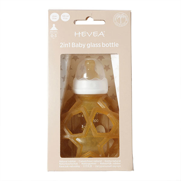 Hevea 2-in-1 Baby Glass Bottle with Star Ball - Natural