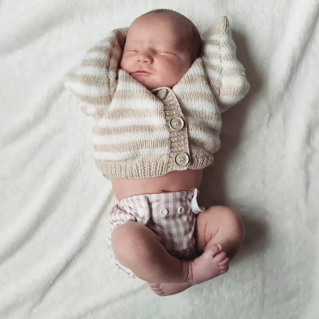 Newborn Reusable Cloth Nappy - Gingham Taupe
