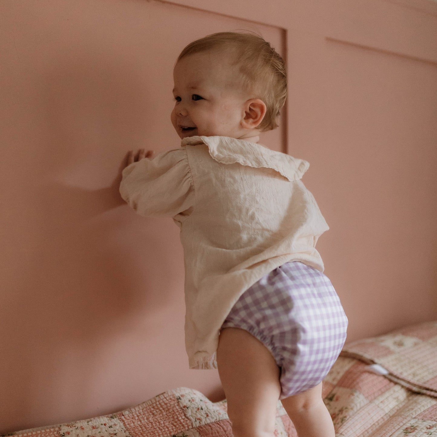 One Size All-In-One Reusable Cloth Nappy - Lilac Gingham