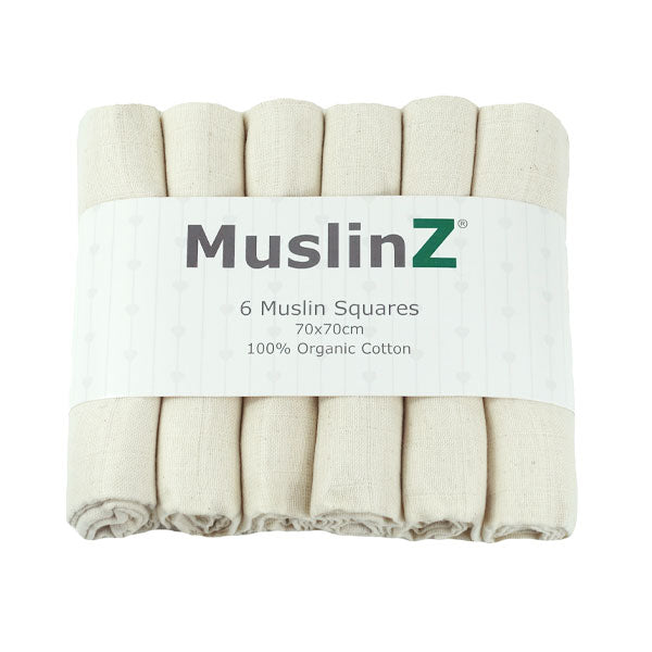 MuslinZ Organic Cotton Muslin Squares Unbleached (6pk)