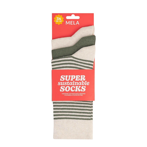 Mela Organic Cotton Socks 3 Pack - Cream / Thyme / Thyme Stripes