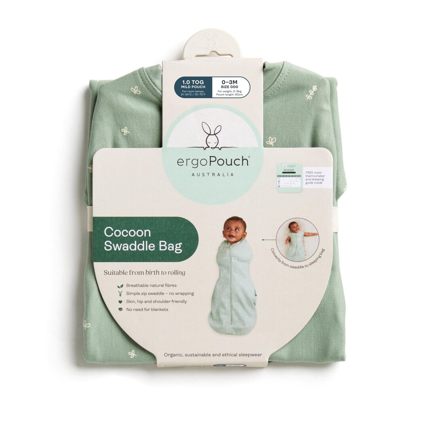 ergoPouch - Organic All Year Cocoon Swaddle Sleeping Bag - Daisy 1.0 TOG