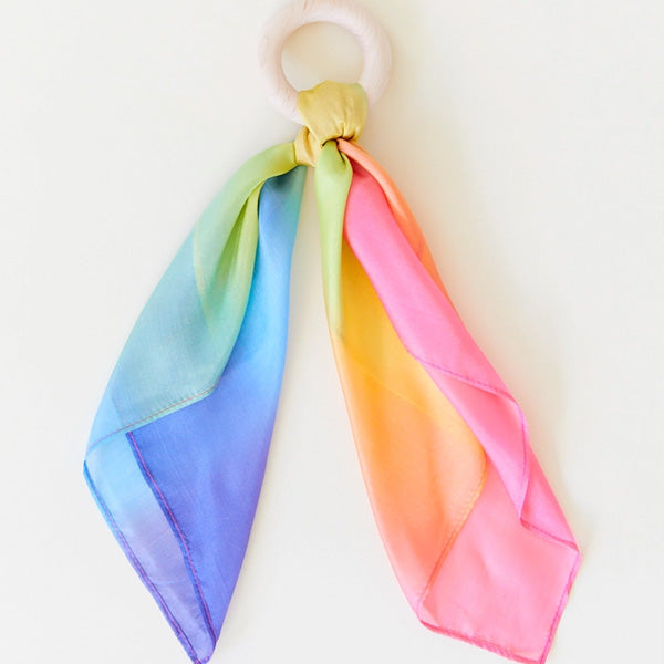 Sarah's Silks Rainbow Silk & Wood Teether