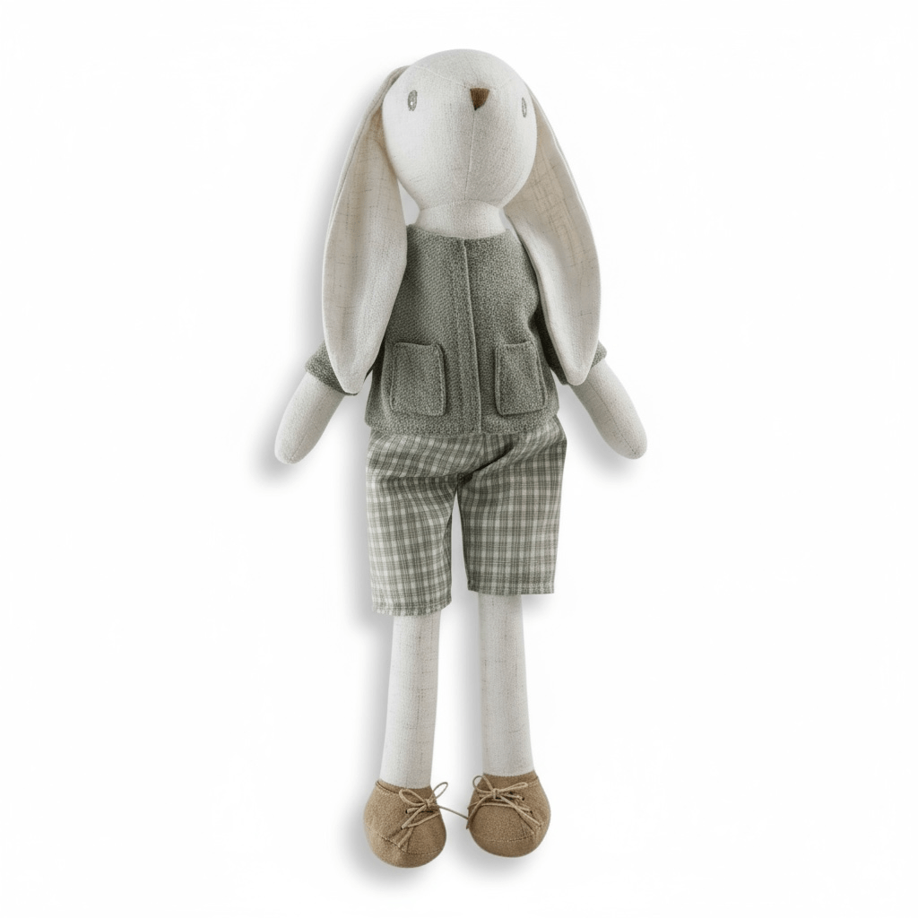 Classic Cotton Bunny Toy – Sage Green Outfit
