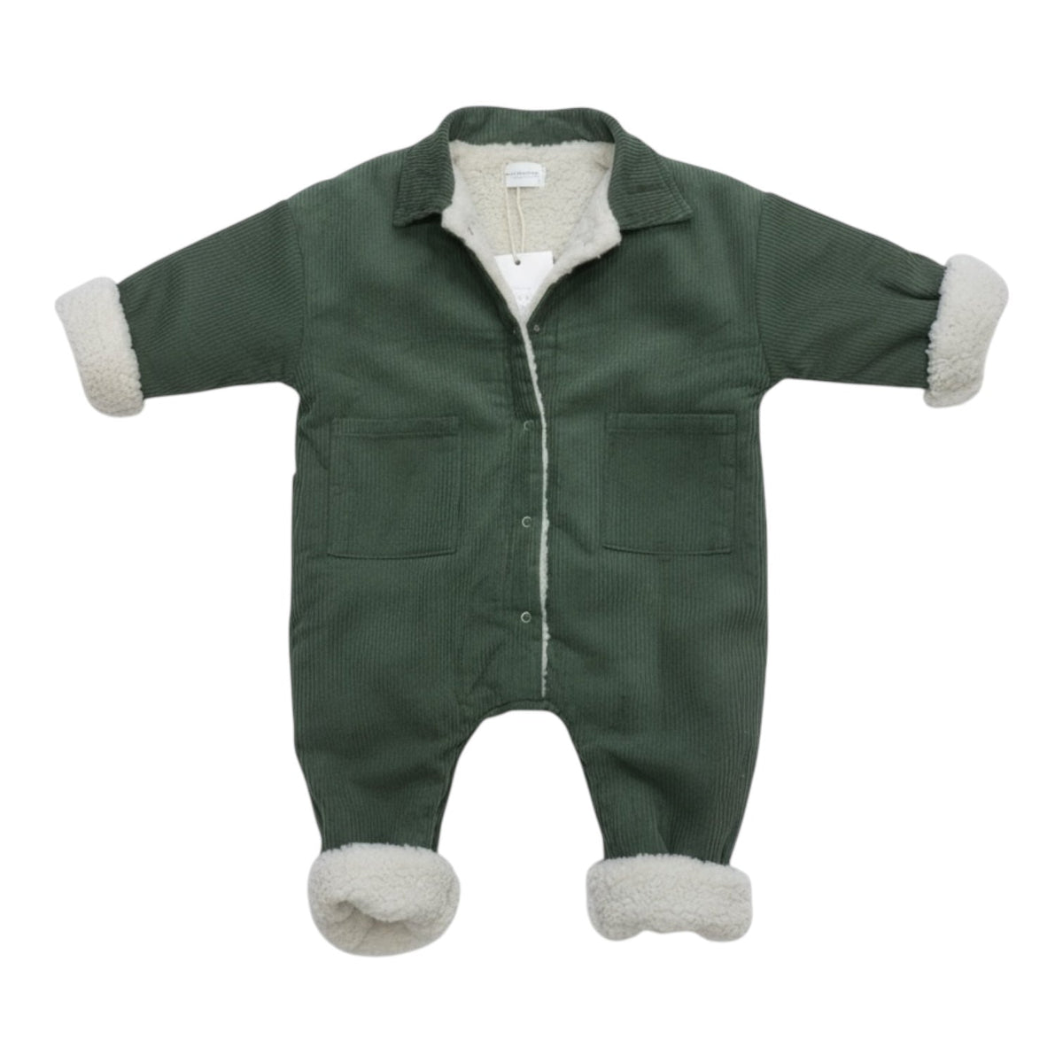 Corduroy Lined Winter Romper – Beige / Green