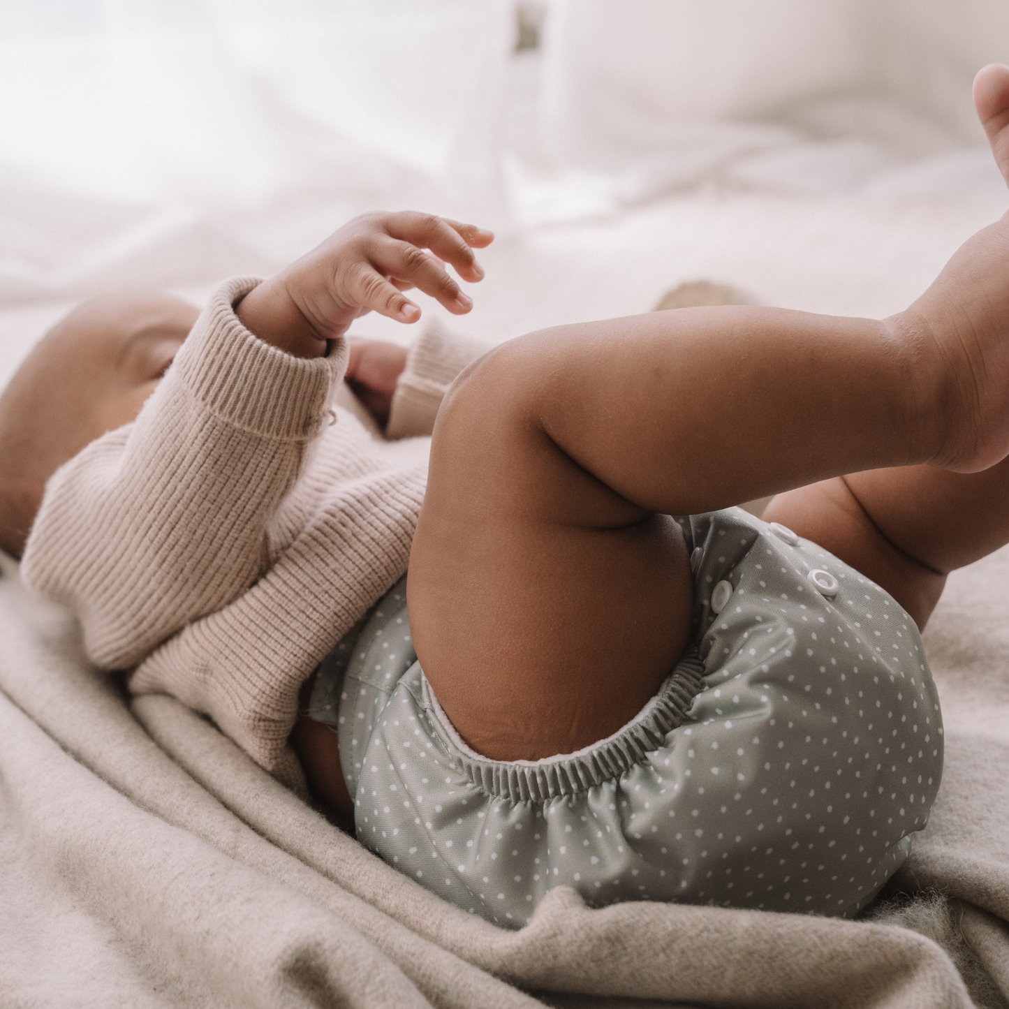 One Size All-In-One Reusable Cloth Nappy - Dottie - Sage