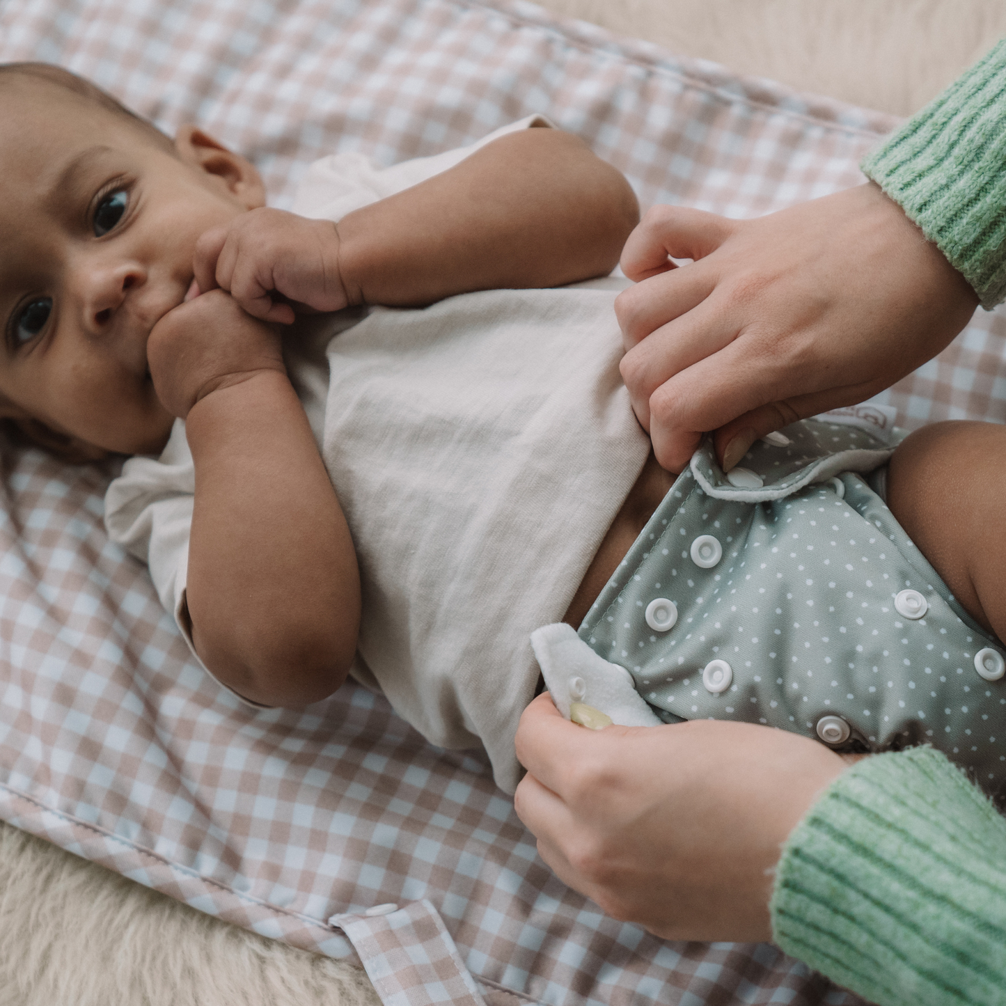 One Size All-In-One Reusable Cloth Nappy - Dottie - Sage