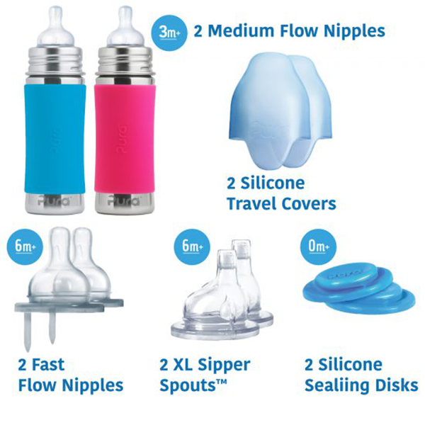 Pura Kiki 11oz Infant Starter Set (3m-18m) Aqua-Pink
