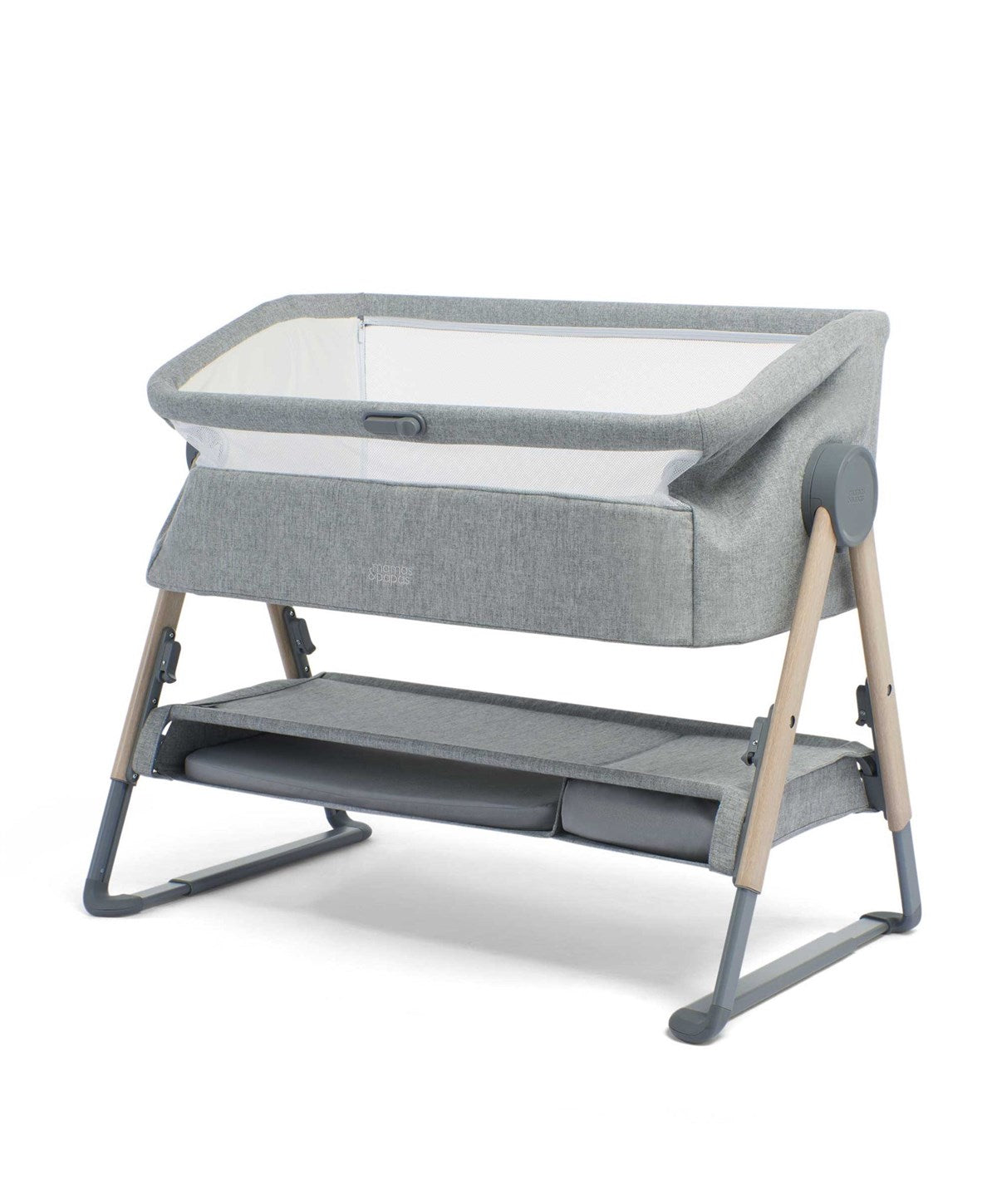 Mamas & Papas Lua Bedside Crib & Mattress Protector Bundle, Grey