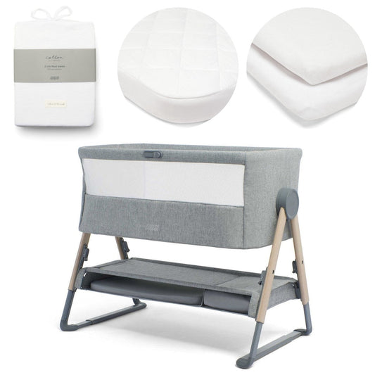 Mamas & Papas Lua Bedside Crib & Mattress Protector Bundle, Grey