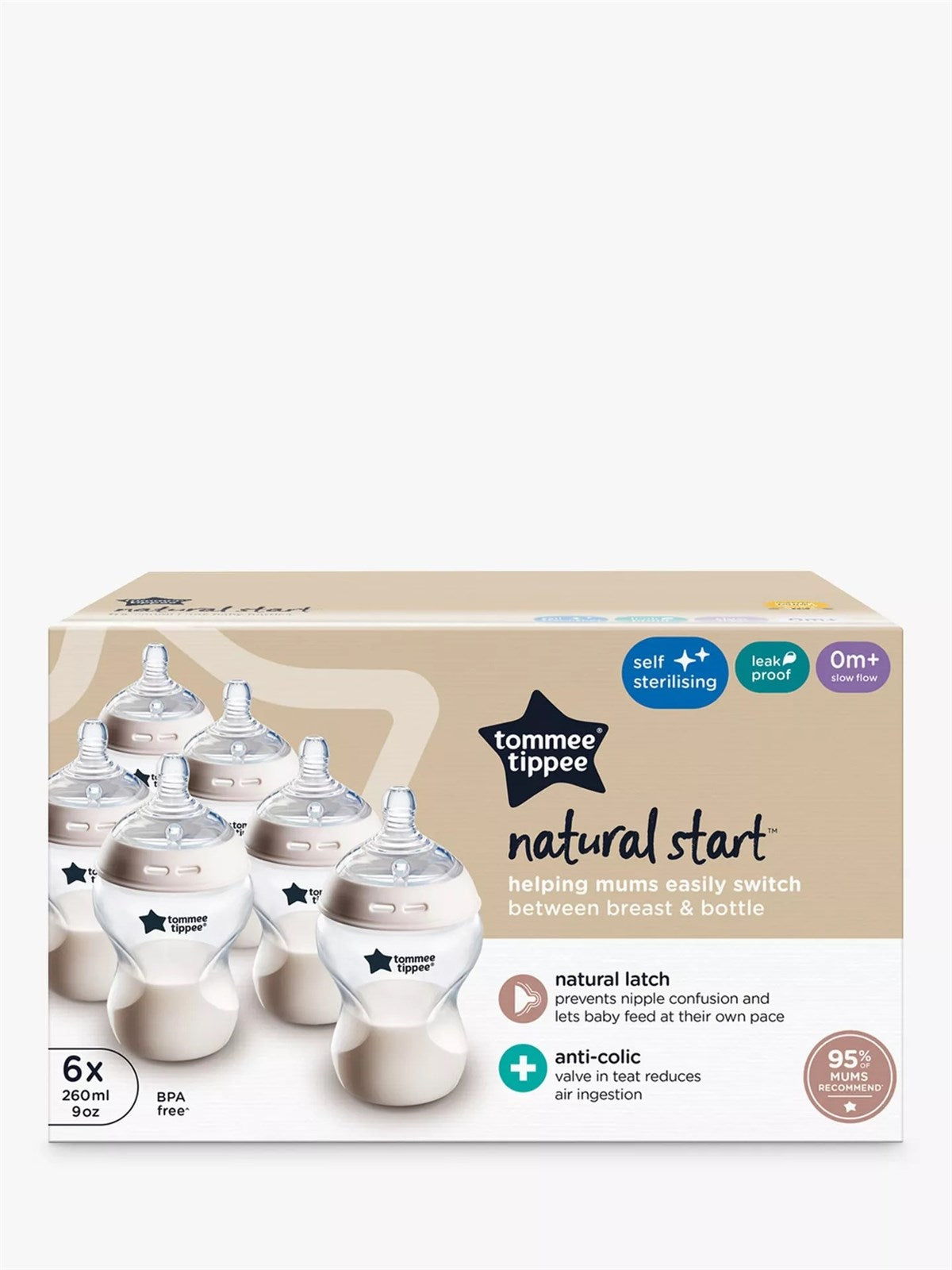 Tommee Tippee Natural Start Baby Bottles, 6 Pack