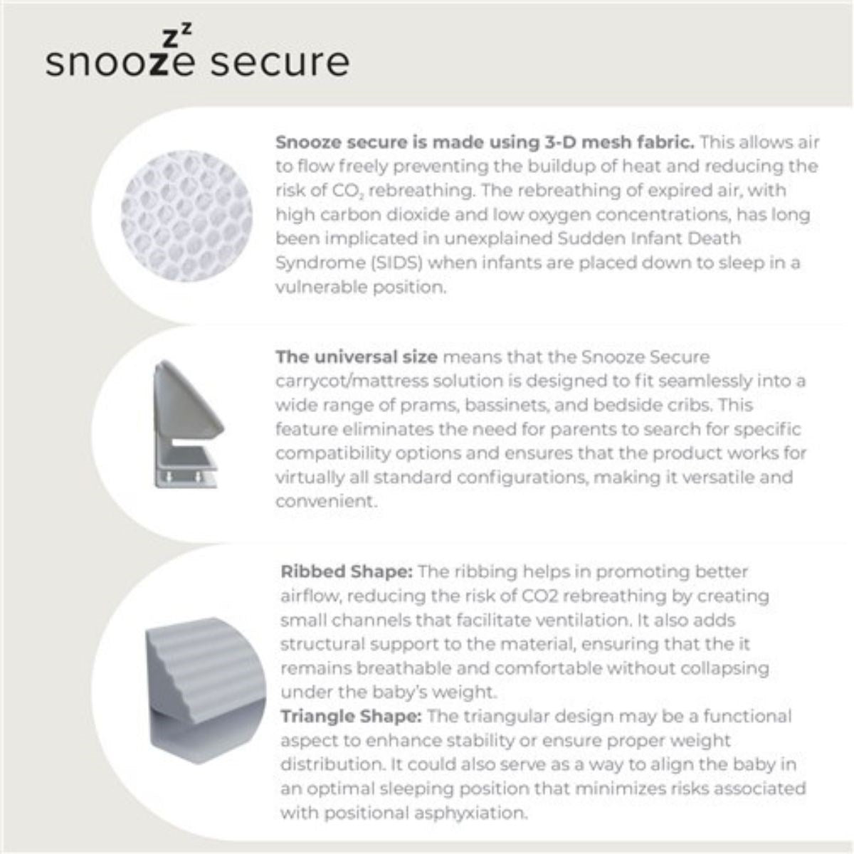 Snooze Secure – 3D Air Mesh Baby Sleep Positioner to Help Prevent SIDS & Reduce CO₂ Rebreathing