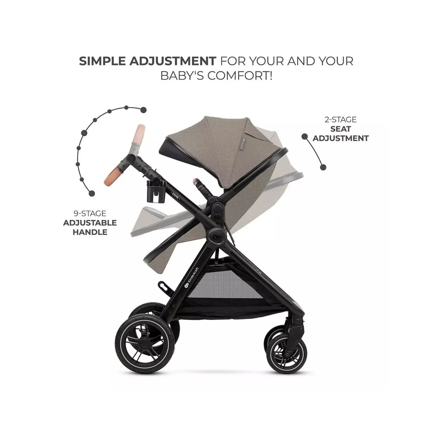 Kinderkraft Esme 3-in-1 Travel System with Mink Pro Car Seat - Sand Beige