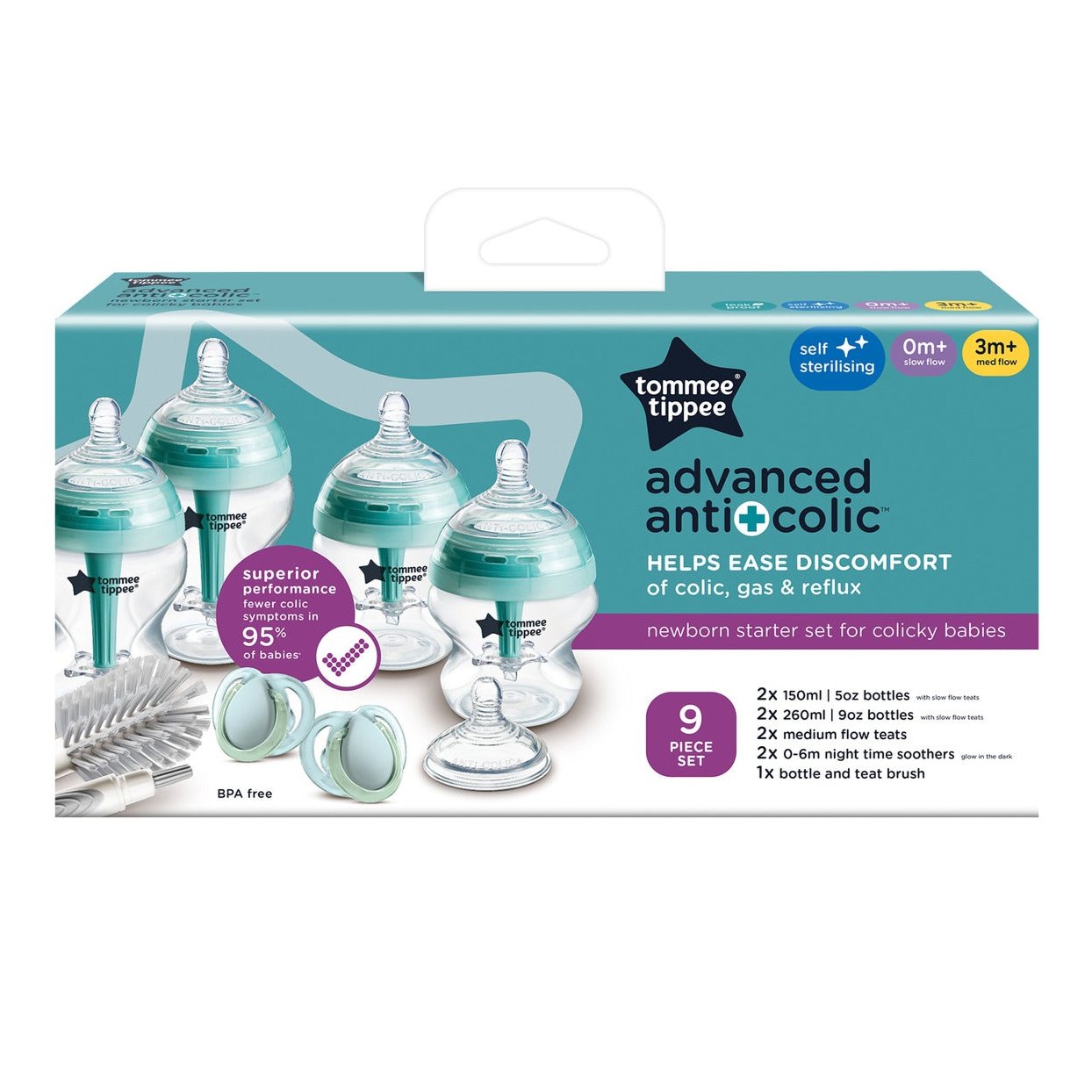 Tommee Tippee  Advanced anti colic Starter bottle kit 9 piece