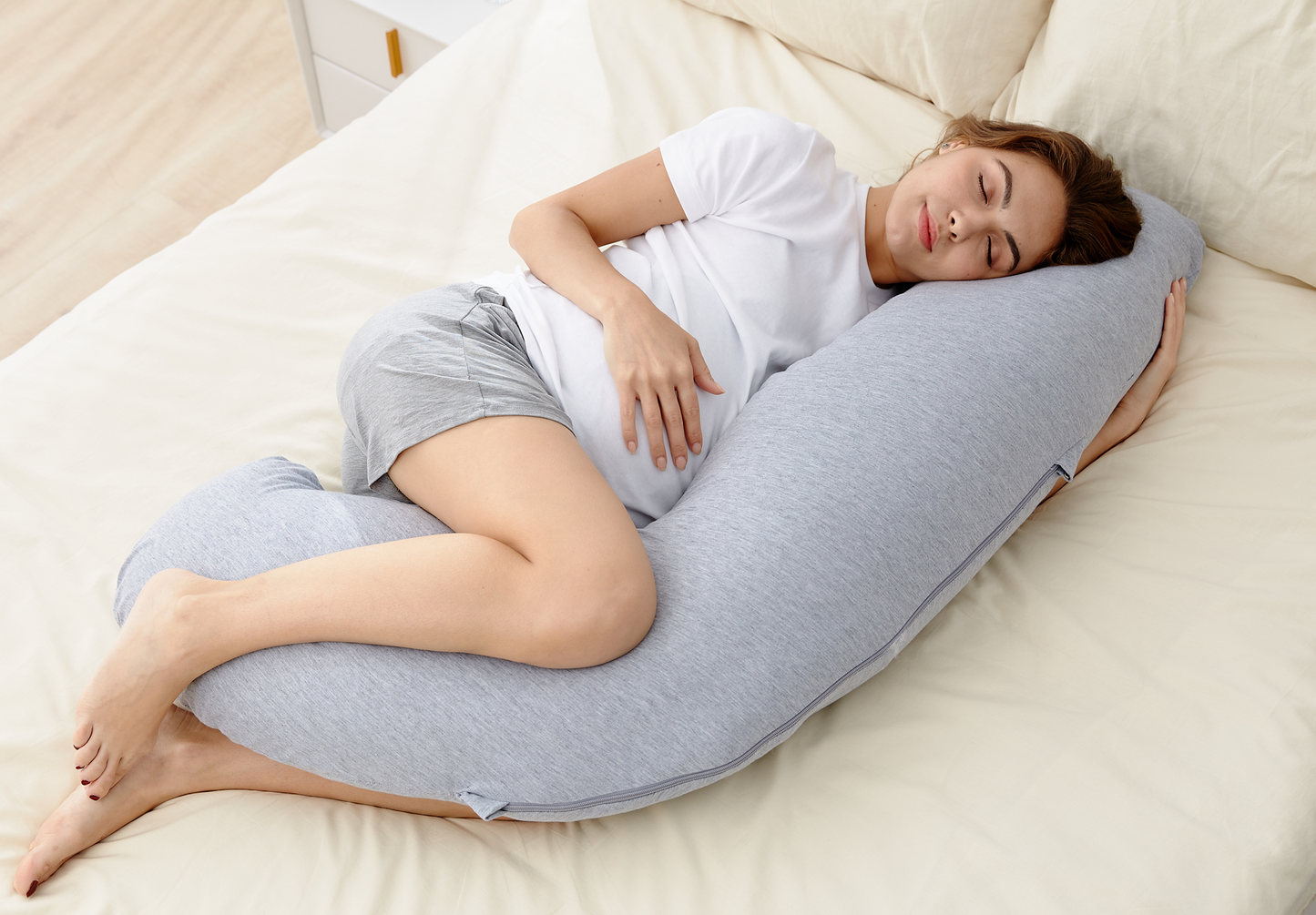 Momcozy J Shaped Maternity Body Pillow - Grey