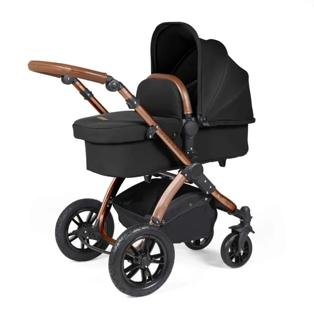 Ickle Bubba Stomp Luxe Travel System with i-Size Cirrus Car Seat & ISOFIX Base 12 pcs - Bronze & Midnight & Tan