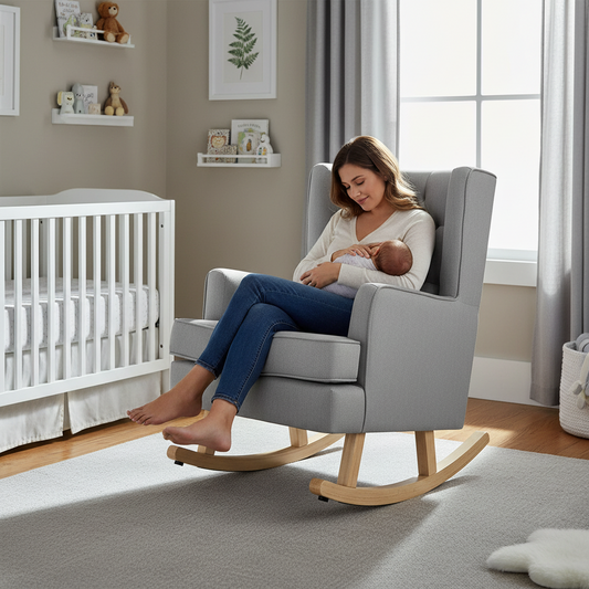 Johnston's Soothe Easy Deluxe Nursery Chair & Rocker – 2-in-1 Nursing & Feeding Chair, Grey (OPEN BOX)