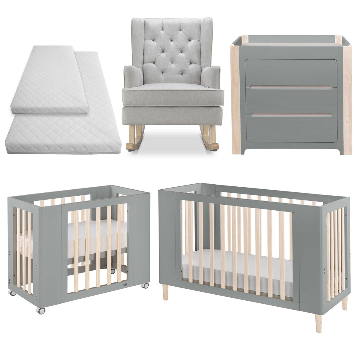 Cocoon Evoke 4-in-1 Nursery Room Set, Dove Grey / Natural Wash