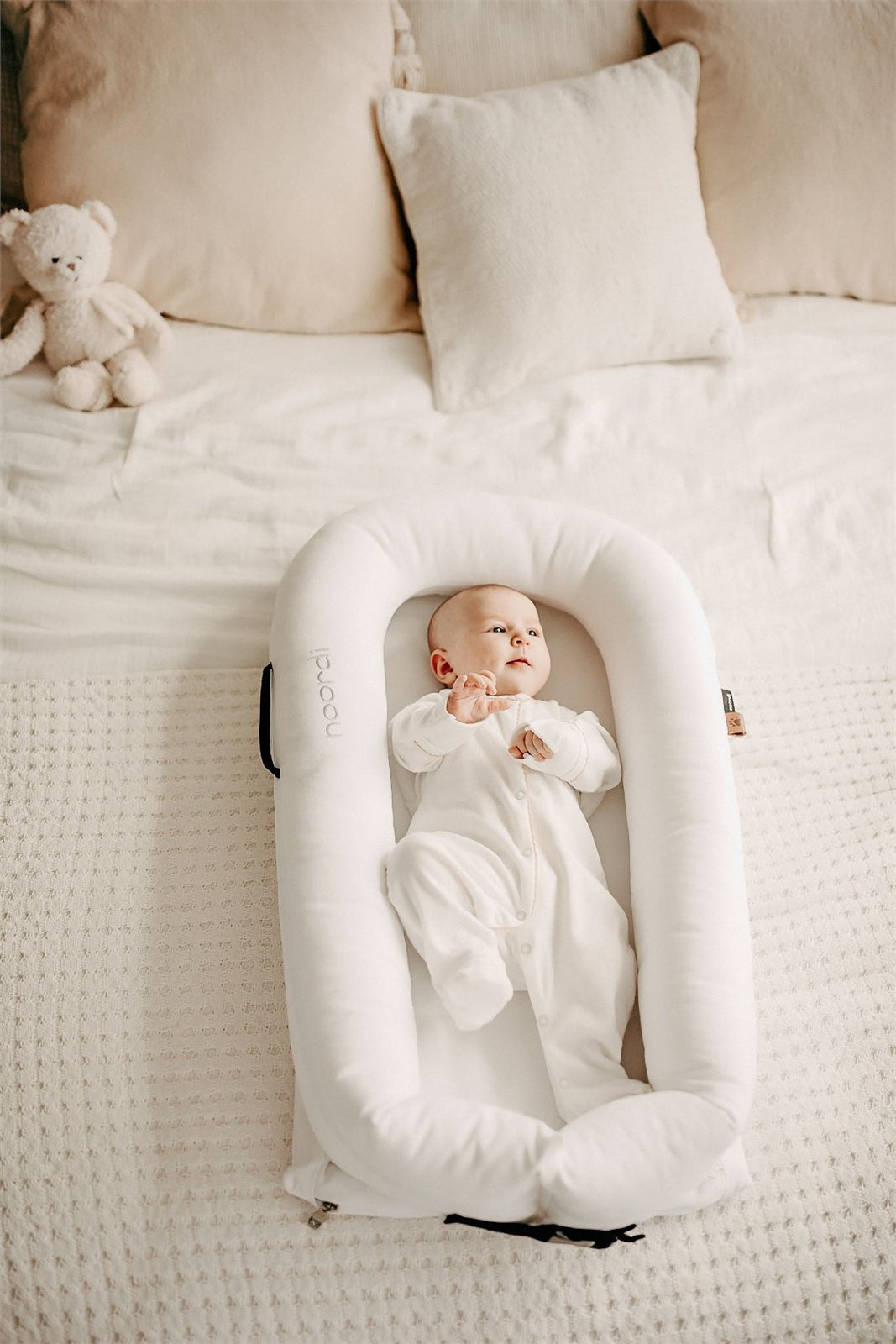 Noordi 2in1 Deluxe Baby Nest & Maternity Pillow with Silver-Ion Cotton, White