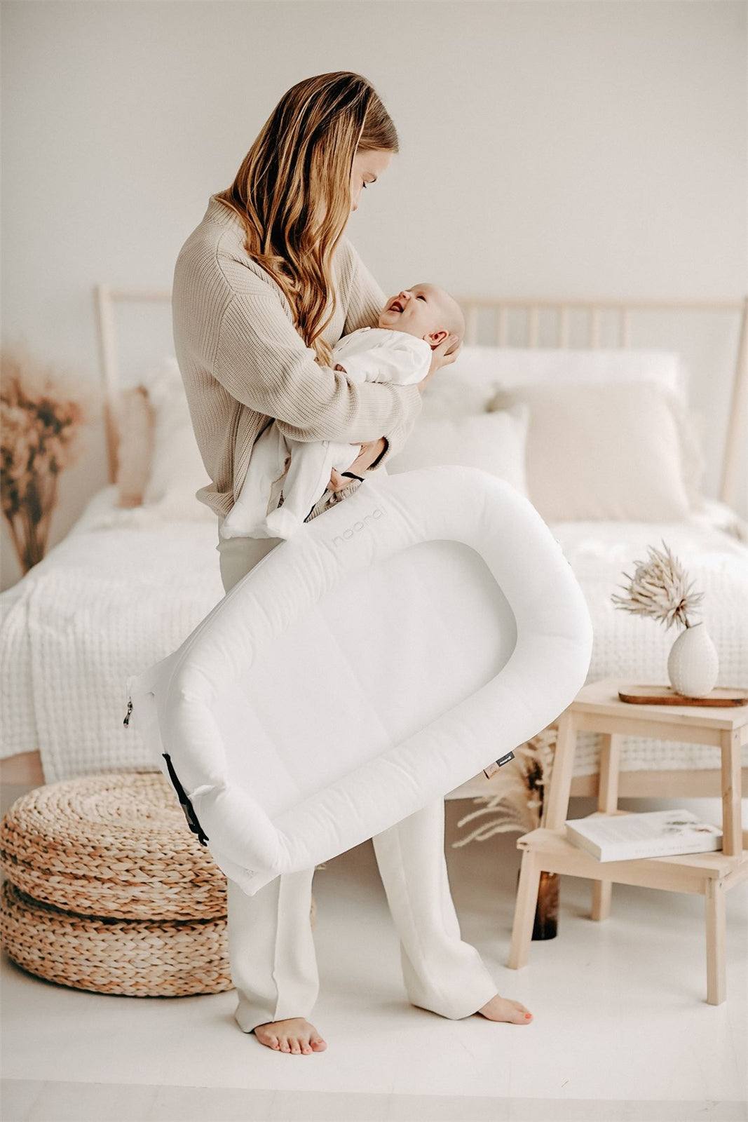 Noordi 2in1 Deluxe Baby Nest & Maternity Pillow with Silver-Ion Cotton, White