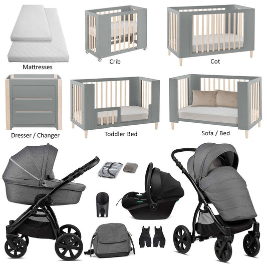 Noordi Noordi Fjordi 3in1 Travel System & Nursery Bundle, Dark Grey