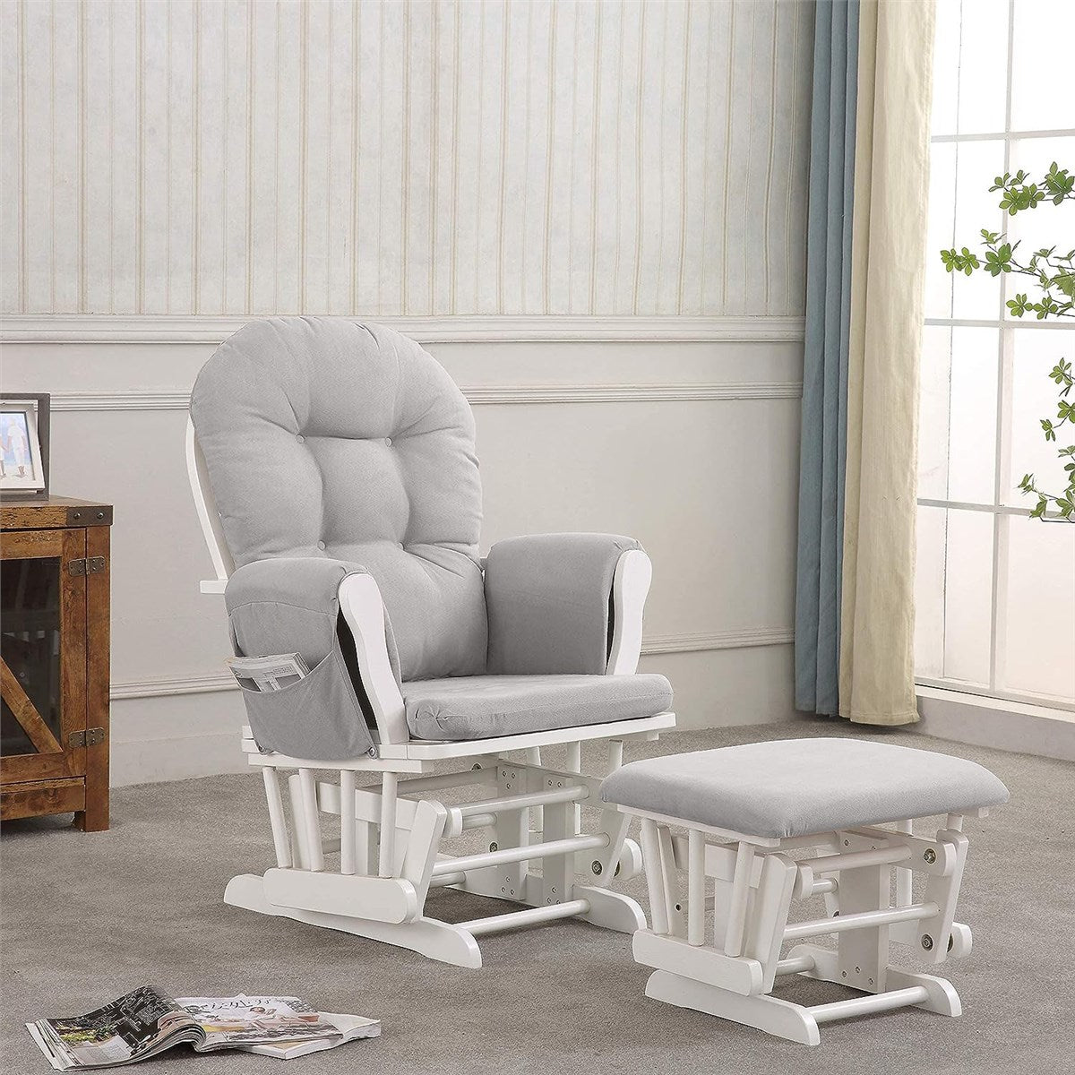 Johnston's Brompton Baby Nursing Glider & Footstool – Suedette Comfort with Smooth Glide