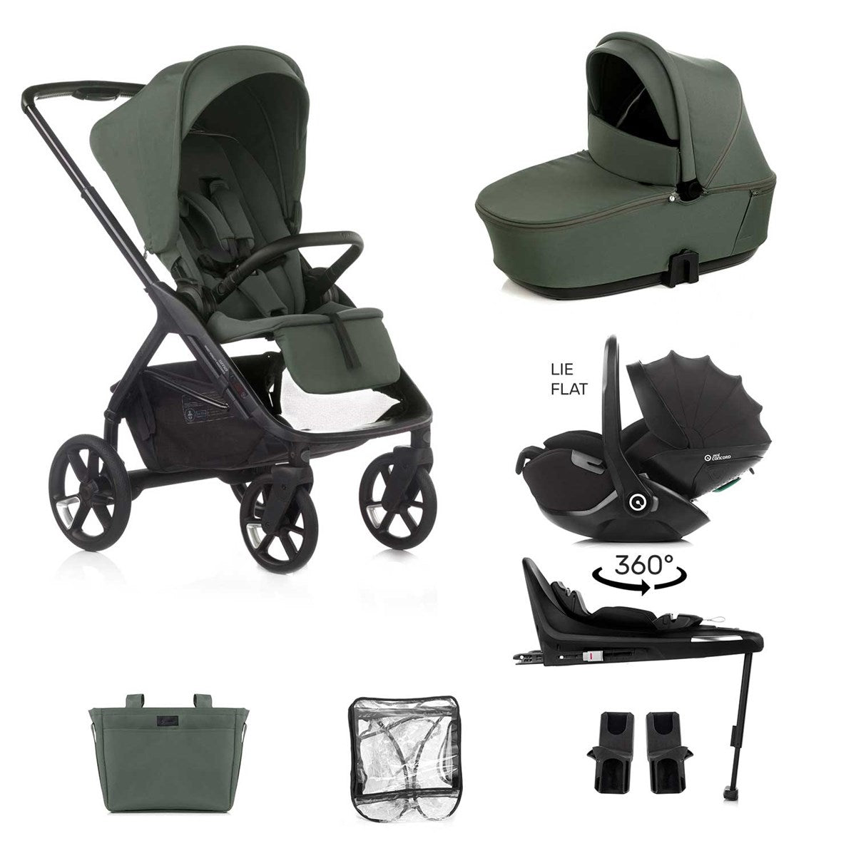 Jane Keep 3in1 + Sleep Carrycot + Kombibaby Lie-Flat 360 Baby Car Seat Bundle
