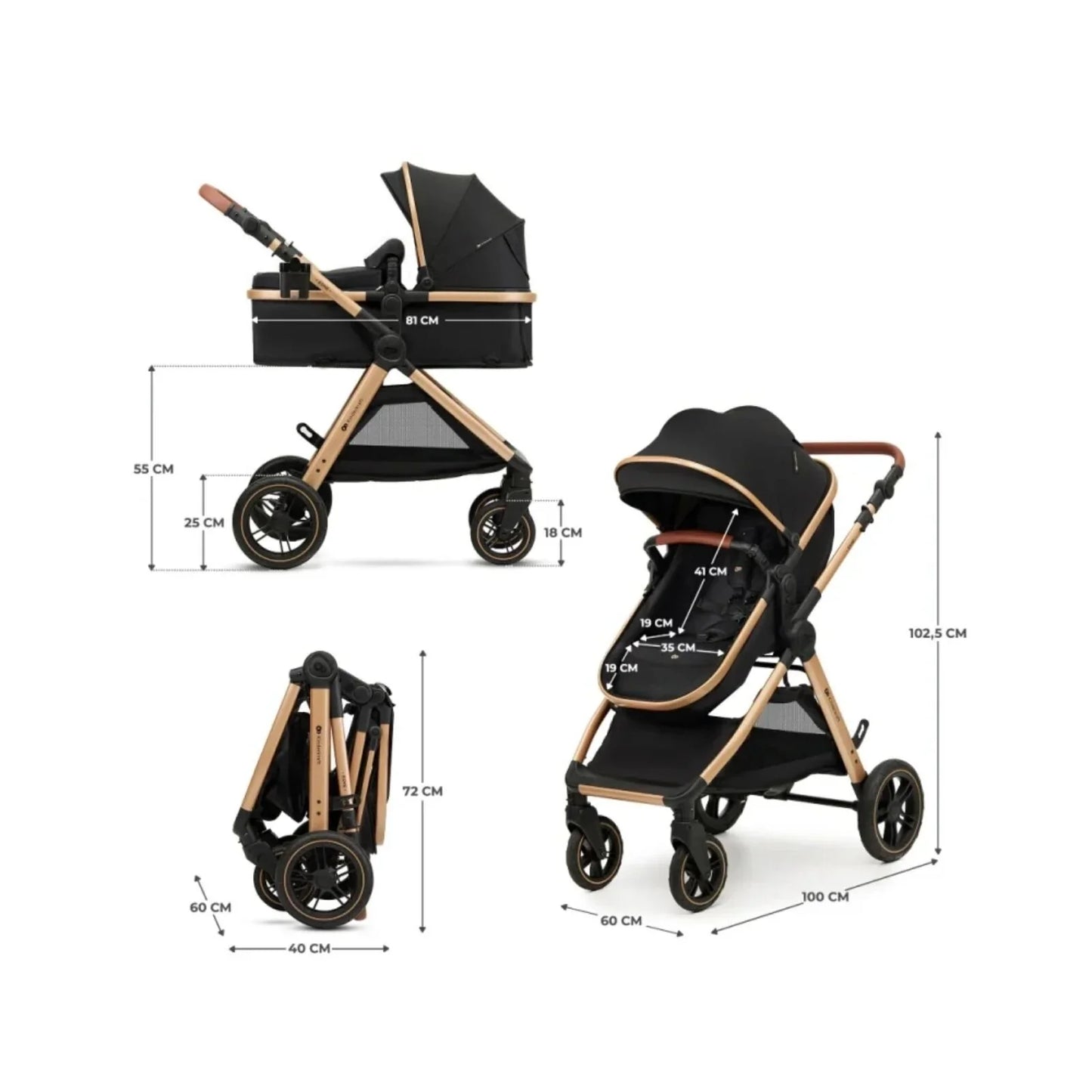 Kinderkraft Esme 3-in-1 Travel System with Mink Pro Car Seat - Pure Black