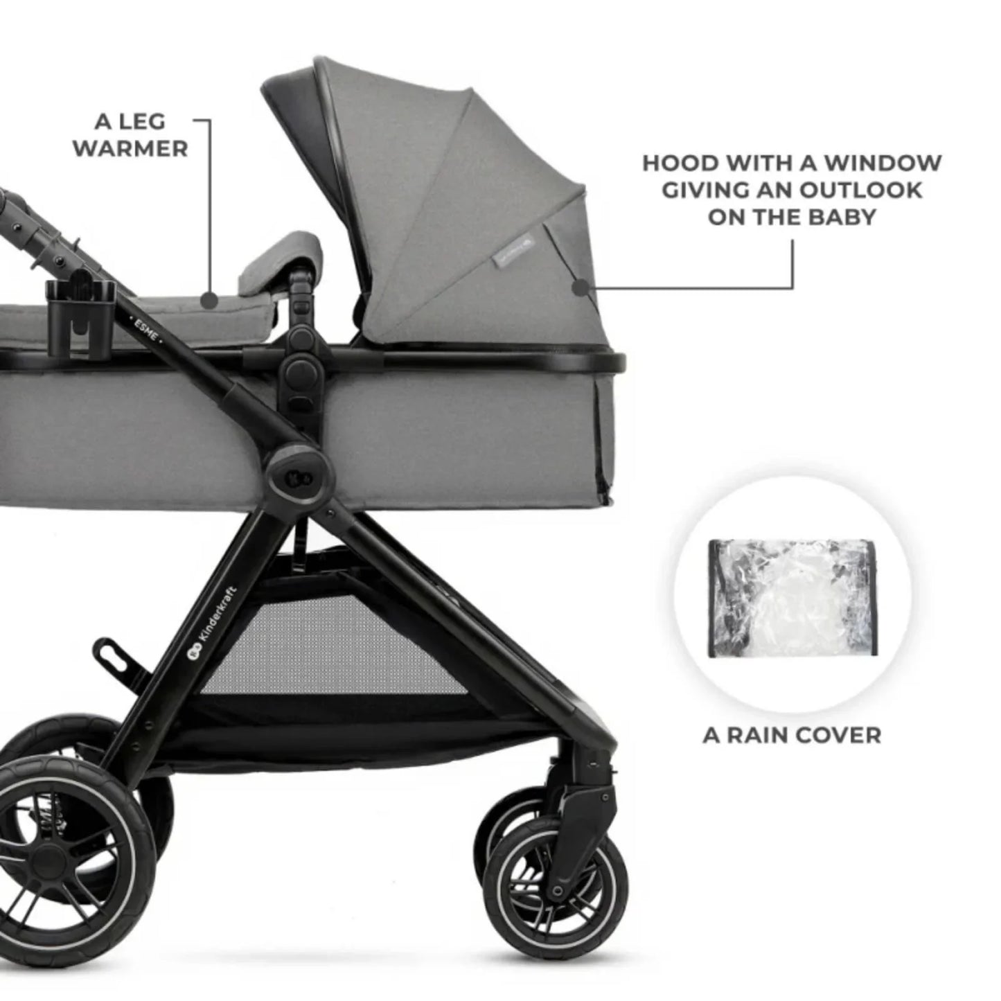 Kinderkraft Esme 3-in-1 Travel System with Mink Pro Car Seat - Moonlight Grey