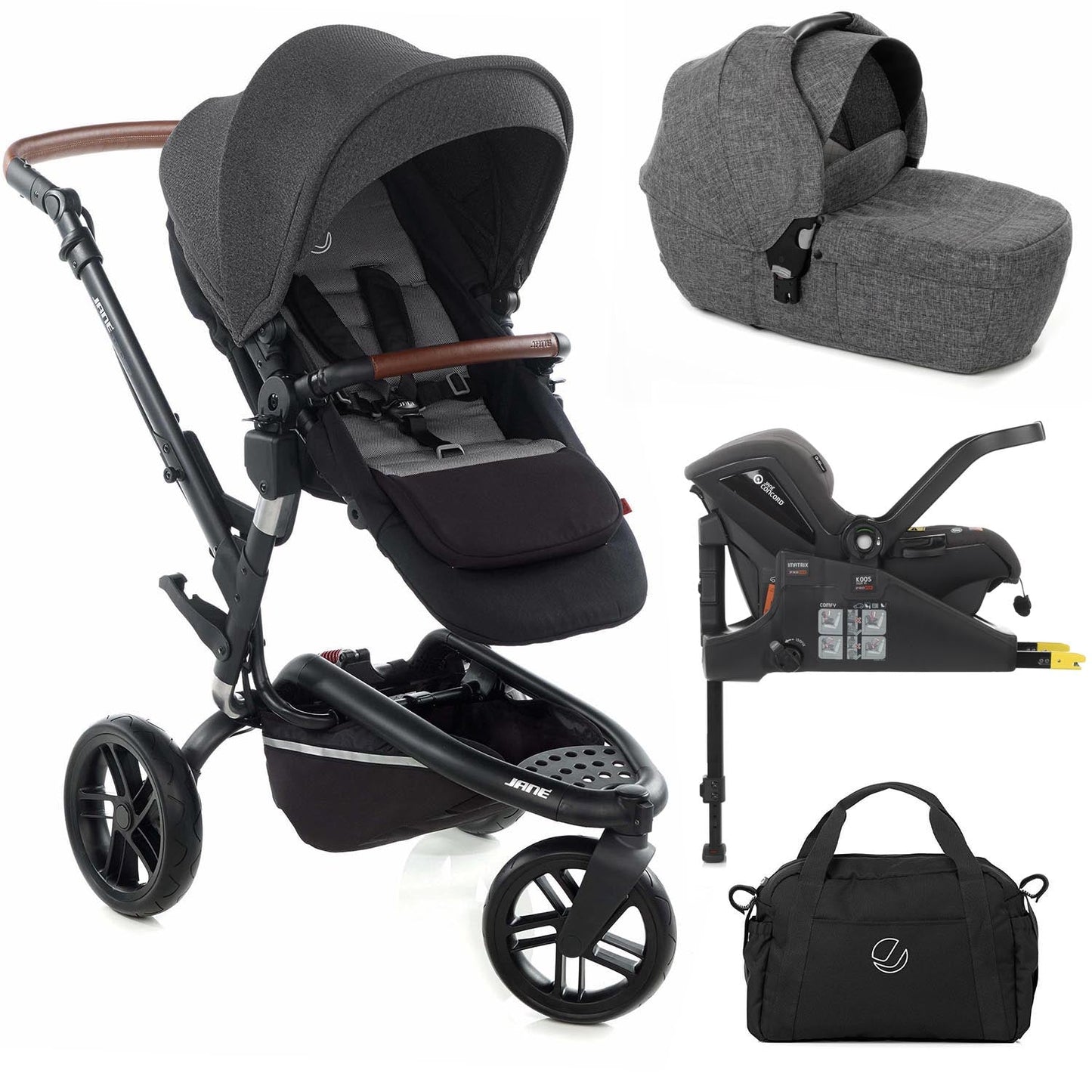 Jané Trider + Transporter Plus Carrycot, Black & Grey