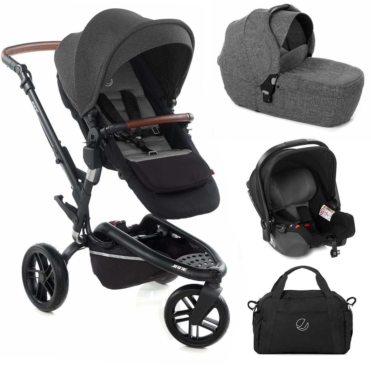 Jané Trider + Transporter Plus Carrycot, Black & Grey
