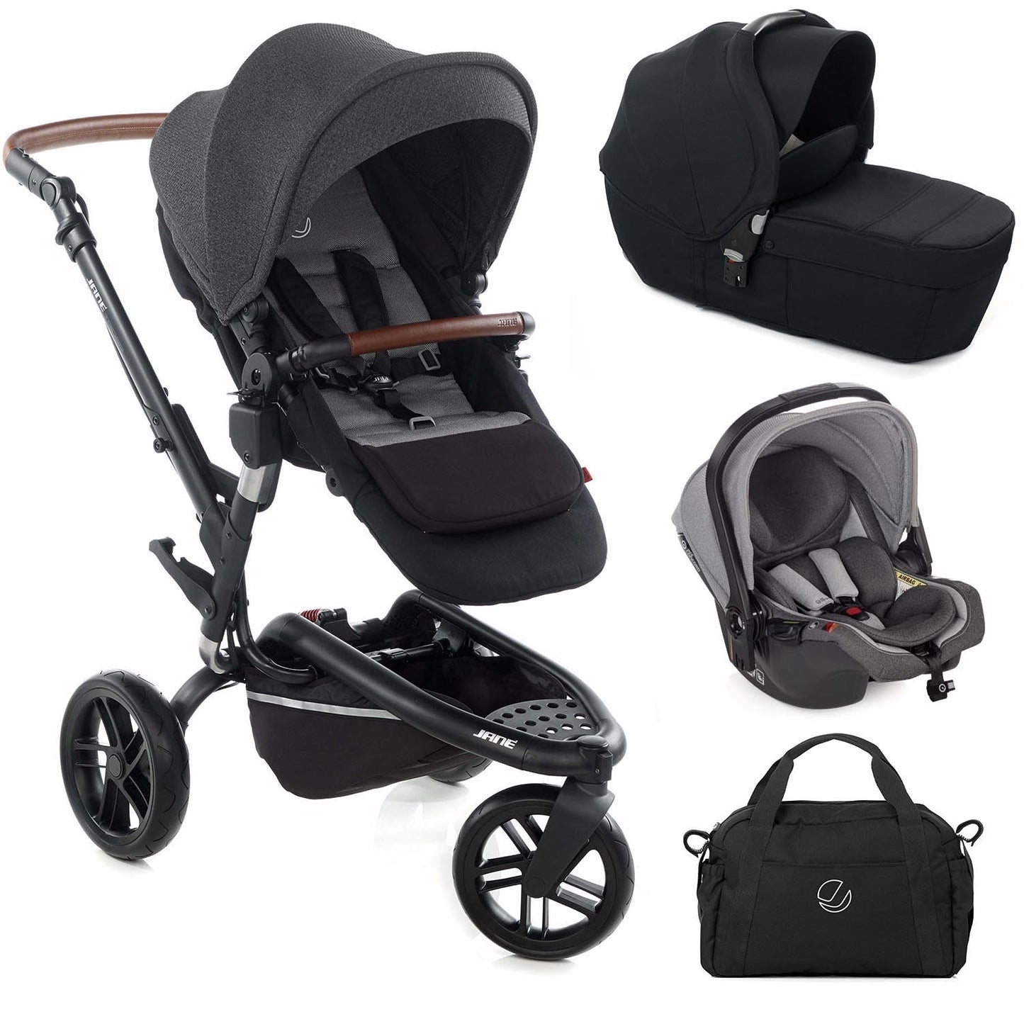 Jané Trider + Transporter Plus Carrycot, Cold Black