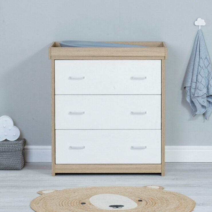 Babymore Luno 2 Piece Nursery Furniture Set with Drawer - Cot Bed with Drawer & Chest Changer