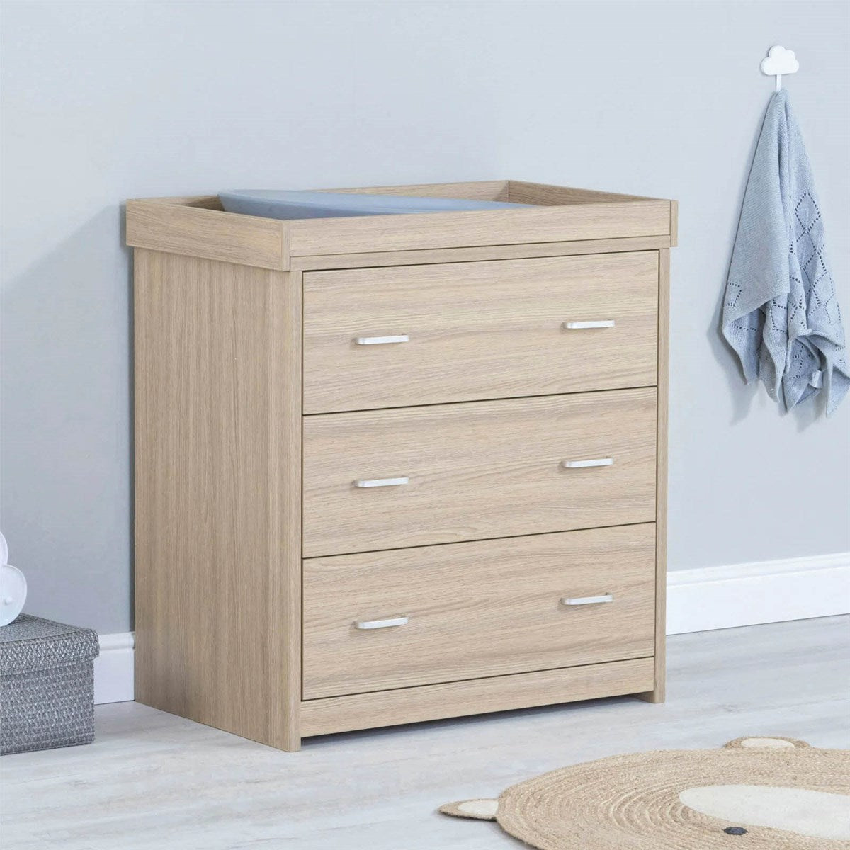 Babymore Luno 2 Piece Nursery Furniture Set with Drawer - Cot Bed with Drawer & Chest Changer