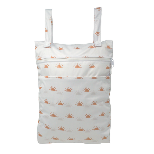 Out & About Double Pocket Nappy Wet Bag - Sunnies White with Camel